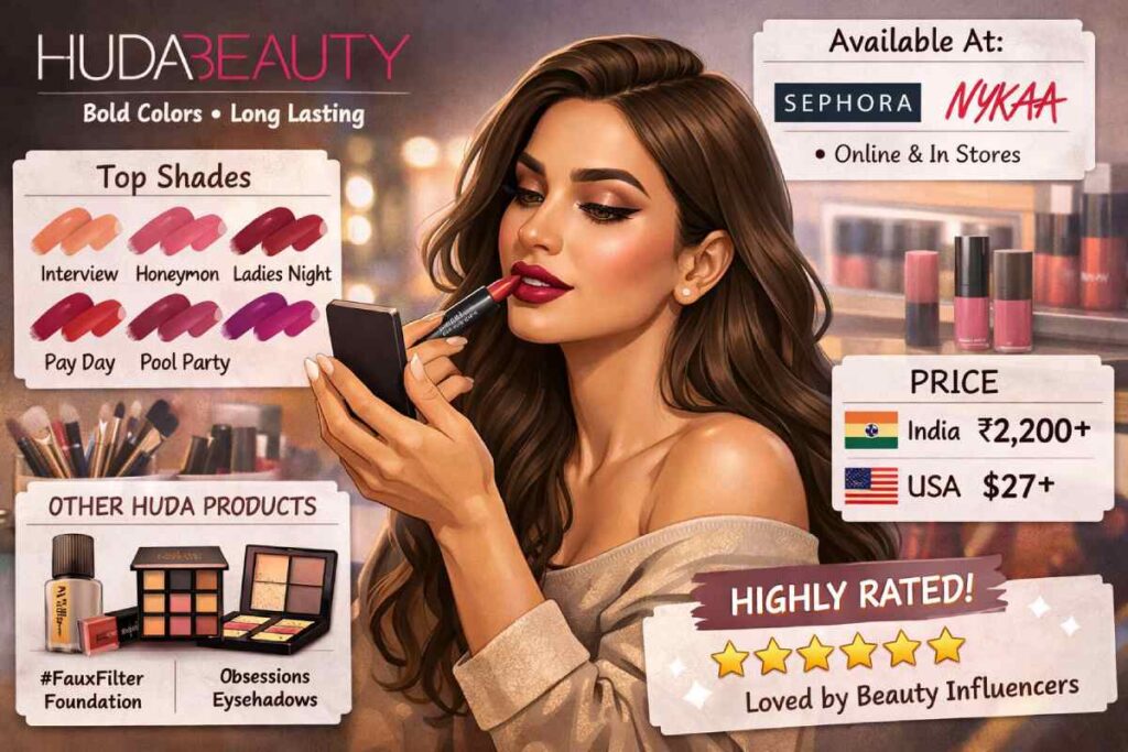 Huda Beauty Lipstick Guide: Shades, Prices, Reviews, and Global Availability