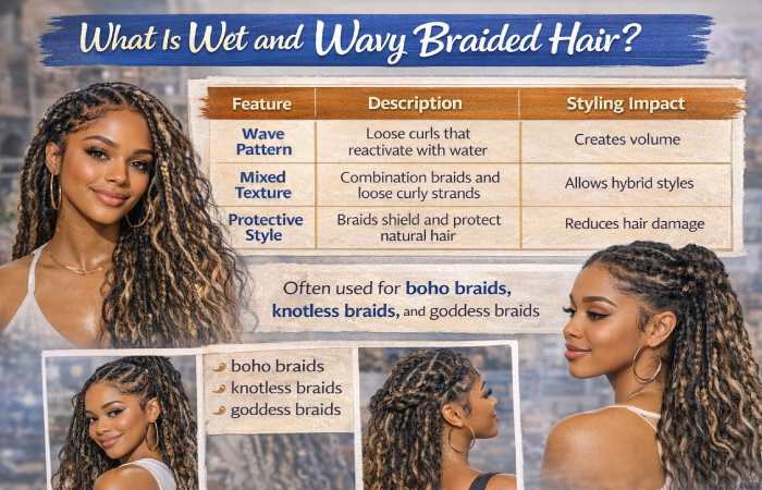 wet and wavy braided hair